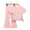 Traje de Manga Corta para Niña Verano 2026 Nuevo Color Sólido Pantalones Acampanados para Bebé Conjunto Casual Delgado de Dos Piezas Estilo Coreano de Moda