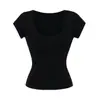 Ropa de Mujer al por Mayor para Exportación Transfronteriza 2025 Verano Estilo Europeo y Americano Cuello U Manga Corta Hombro Derecho Color Puro Camiseta Tops para Mujeres Z625255