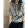 Sudadera Americana, Top Grueso con Solapa Femenina, Diseño para Usar Debajo, Terciopelo Nicho Otoño e Invierno, Versátil Gris Holgado