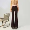 Calça Jeans Marrom Flare Feminina, Nova Coleção Outono Cintura Alta Emagrecedora Calça Pantalona Melard para Baixinhas