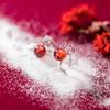 Eloch Plata S925 Astas de Ciervo Navideñas Mori Pendientes Elegantes Coreanos de Granate Rojo G4302