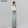 Jeans Azul Claro Acampanados Verano 2025 Pantalones de Nueve Puntos Cintura Alta Petite Pantalones Acampanados No Ceñidos a la Pierna para Mujer