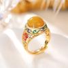 Anillo de Flor Hueca de Plata Esterlina S925 Chapado en Oro Esmalte de Cera de Abejas Un Ciervo Estilo Palacio Marea Nacional Retro Elegante