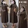 Pronta Entrega Outono e Inverno Vestido Colete de Veludo para Gestante Design de Botão Único Solto Tamanho Grande Camiseta Listrada Conjunto de Duas Peças para Gestante