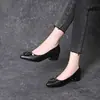 Zapatos de mujer de punta fina con tacones gruesos y suelas planas, nuevos y versátiles zapatos de trabajo elegantes para el otoño de 2025, zapatos de mujer de cuero suave