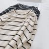 Camisa Básica de Tricô Listrada Plush com Toque Macio de Cashmere para Mulheres Outono e Inverno Casual Solta Espessada Camiseta de Manga Longa