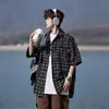 Camisa a Cuadros Oversize de Manga Corta para Hombre, Top Holgado y Casual de Media Manga, Marca de Moda Trendy de Verano, Fresca y Elegante