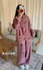 1216 Outono Inverno Novo Conjunto de Pijama com Lapela Botão Veludo Mesclado para Mulheres Veludo Extra Espesso Quente de Inverno Roupa de Casa