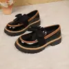 Mocasines de mujer de suela gruesa transfronterizos europeos y americanos 2026, talla grande, punta redonda, lazo, nuevo modelo de primavera, ahora disponibles para venta al por mayor en tallas grandes