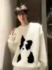 Suéter Redondo con Dibujo de Cachorro Americano para Hombres y Mujeres en Otoño e Invierno Retro Perezoso Holgado Casual Chaqueta de Punto Engrosada