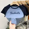 Camiseta Estilo Europeu Americano Estampada Retrô de Manga Curta Feminina Slim-Fit ins Moda Verão Cor Contrastante Top Curto Camiseta de Meia Manga