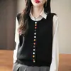 Chaleco de Punto de Algodón Puro Versátil y Colorido con Botones, Cárdigan Tejido para Mujer, Chaleco Chaqueta Vintage sin Mangas para Superponer