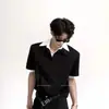 Camisa Polo de Verão Falsa de Duas Peças Estilo Minimalista de Alta Inteligência com Gola, Camiseta Color-Blocking Unissex de Manga Curta Estilo Old Money Tendência