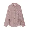 Comercio exterior transfronterizo europeo y americano al por mayor moda retro francesa estilo casual versátil multi-uso camisa de manga larga a cuadros top