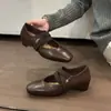 Sapatilhas Femininas com Salto Embutido 2026 Novas Francesas Exclusivas Elásticas Tiras Cruzadas Decote Baixo Sapatos Únicos Sola Macia Mary Janes