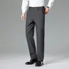 Pantalones casuales de negocios para hombre, fáciles de cuidar, resistentes a las arrugas y ligeros, adecuados para usar en otoño, con una mezcla de seda de morera y lana, que ofrecen un ajuste de alta gama y cómodo.