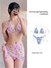Bikini plisado con estampado floral de colores frescos, copa suave, realce para busto pequeño, traje de baño para vacaciones en aguas termales y playa para mujer