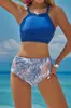 Traje de baño de dos piezas que cubre el vientre Sexy para mujer No es un traje de baño Bikini Europeo y Americano 2024 Estilo Deportivo Estampado Color Sólido Cintura Alta
