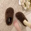 Pantuflas de felpa estilo coreano, cálidas, de lana de cordero, para mujer, nuevo modelo 2026, pantuflas de algodón de suela gruesa, sin cordones