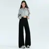 Jeans preto de perna larga para mulheres, nova coleção de outono 2026, tamanho petite, caimento solto, emagrecedor, versátil, perna reta estreita, calças compridas