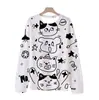 Camiseta de Manga Larga con Estampado de Elefante en Línea Minimalista, Top Redondo de Manga Larga Artístico y Creativo para Mujer