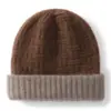 Gorro de punto de alta calidad con bloques de color, 100% cachemira pura, unisex, adecuado para otoño e invierno, versátil, talla grande, te mantiene abrigado y protege tus orejas