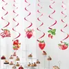 Novas decorações de festa de aniversário com tema de morango, banner de feliz aniversário, toppers de morango para decoração de bolo