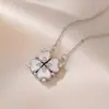 Collar para Mujer, Transfronterizo, Dos Formas de Usar, Flor de Cuatro Hojas Corazón, Corazón que se Abre y Cierra, Plegado de Amor, Lujo Ligero, Cadena de Clavícula de Gama Alta