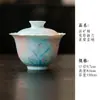 Flor de Orquídea Cerâmica Pintada à Mão com Borda Floral Duas Camadas Gaiwan Xícara de Chá Novo Estilo Chinês Tigela para Preparo de Chá Artesanal Conjunto de Chá Gongfu