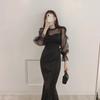 Vestido Longo Elegante de Malha Spliced Cor Sólida Cauda de Peixe para Mulheres, Estilo Francês, Nova Coleção Primavera 2026 Coreana