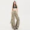 Jeans de trabajo de pierna ancha estilo americano para mujer, nuevo diseño primavera temprana 2026, multibolsillos, corte holgado, pantalones rectos adelgazantes
