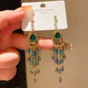 Brincos de Franja de Cristal em Forma de Gota com Cravação de Diamantes, Estilo Étnico Retro Europeu e Americano, Brincos Exquisitos de Temperamento de Nicho para Mulheres