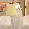 Conjunto de Verano para Niñas 2026 Nuevo Conjunto Elegante para Niños Mayores, Top de Verano con Mangas Acampanadas y Pantalones de Pierna Ancha Conjunto de Dos Piezas Moderno