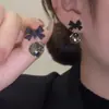 Pendientes Cuadrados Rojos de Lazo de Año Nuevo, Elegantes y Versátiles, Pendientes de Aguja Plateada de Moda, Pendientes Sencillos de Cristal Muy Brillantes para Mujer