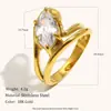 Moda Cruzada Europeia e Americana Elegante Nicho Versátil Joia de Mão Aço Inoxidável Banhado 18K Camada Dupla Anel Oblíquo Marquise Feminino Luxo Acessível