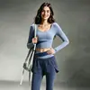 Ropa Deportiva para Mujer Ropa de Yoga Top Corto de Manga Larga Conjunto de Dos Piezas Falsas Pantalones de Fitness Gimnasio Carrera Matutina Entrenamiento Conjunto de Dos Piezas