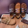 Zapatos Casuales para Mujer Zapatos Birkenstock Suela Suave Ligeros Cómodos Retro Aumentador de Altura Interior Slip-on Mocasines de Doble Hebilla Zapatos de Otoño