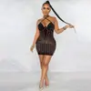X5653 Aliexpress Amazon Wish Moda Sexy Sin Tirantes Malla con Pedrería Transparente Vestido Midi