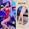 Lencería Sexy, Cheongsam Retro de Encaje Transparente, Camisón Sexy con Tirantes de Borde de Pestañas, Disfraz Atrevido y Tentador sin Espalda