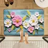 Alfombrilla de suelo de diatomeas floral estilo americano para baño, absorbente, secado rápido, antideslizante, resistente a la suciedad, resistente al desgaste, sin grietas, sin rizos
