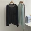 Ligeramente Transparente Con Abertura en la Axila Manga Larga Ropa Protectora del Sol Básica Estilo Coreano Simple Verano Holgada Aspecto Adelgazante Camiseta Top