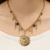 Colar com Pingente Artístico Estilo Retrô com Gotejamento de Tinta e Design Exquisito, Versátil Corrente para Suéter de Moda em Aço Inoxidável