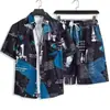 Camisa de Periódico Holgada Estilo Japonés de Moda para Hombre, Camisa Floral de Manga Corta de Moda, Conjunto de Camisa y Shorts para Playa, Cómodo
