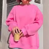 Sudadera de cuello redondo de color liso transfronteriza para mujer, otoño e invierno, holgada, estilo oversize, manga larga caída, estilo básico multicolor