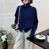 Cardigan de Tricô com Gola Alta e Zíper Estilo Preguiçoso para Mulheres 2026 Outono e Inverno Novo Suéter Jaqueta de Cor Sólida Solto Top Curto