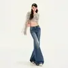 Jeans acampanados de corte holgado para mujer, lavados, de tiro bajo, bordados vintage, azul vintage, pantalones largos, azul vintage, extralargos, Yichun