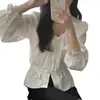 Camisa de encaje de manga larga con cordones de un solo botón, elegante, de estilo lady, de alta gama para otoño, para mujer, de Dongdaemun, Corea