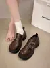 Sapatos Mocassins Estilo Britânico Femininos Outono Novo Salto Grosso Plataforma Retro Moda Mary Janes Pequenos Sapatos de Couro