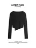 Estilo Deseo Puro Chic Camiseta Básica Adelgazante con Tirantes Cruzados Top Corto Sexy Diseño Nicho Femenino Camiseta de Manga Larga