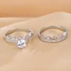 Conjunto de Anillos de Moda Transfronteriza de Gama Alta con Circonita Sintética Microincrustada, Popular en Europa y América, Anillo de Compromiso de Corona de Moda